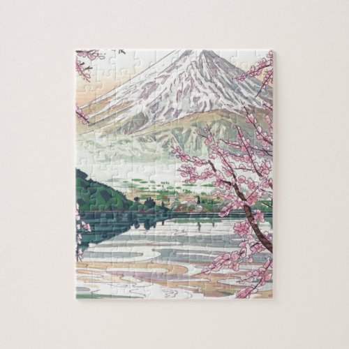 Cool Oriental Japanese Fuji Spring Cherry Tree Art Jigsaw Puzzle