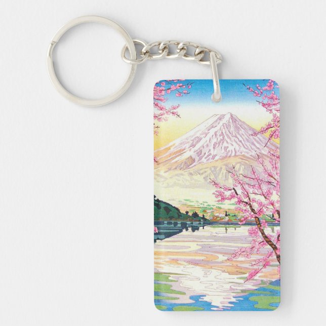 Cool oriental japanese Fuji spring cherry tree art Keychain (Front)