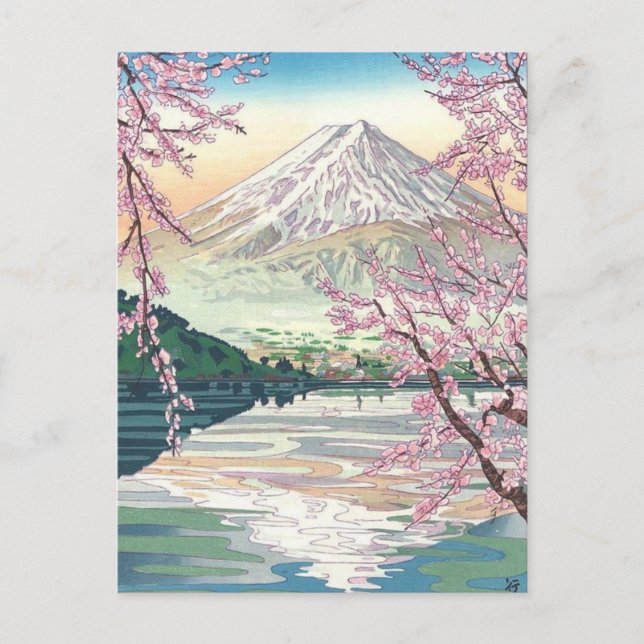 Cool Oriental Japanese Fuji Spring Cherry Tree Art Postcard (Front)