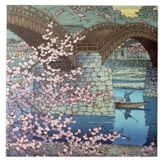 Cool oriental japanese Hasui kawase river bridge Ceramic Tile