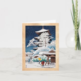 Cool oriental japanese hasui Kawase winter snow Holiday Card