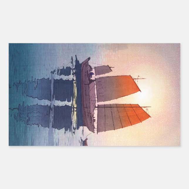 Cool oriental japanese Hiroshi Yoshida morning Rectangular Sticker (Front)
