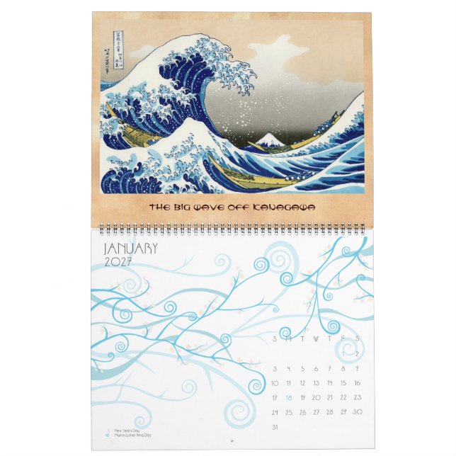 Cool oriental japanese Hokusai Fuji View landscape Calendar (Jan 2027)