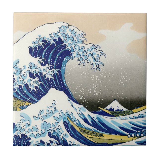 Cool oriental japanese Hokusai Fuji View landscape Ceramic Tile (Front)
