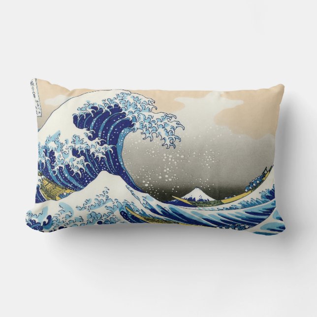 Cool oriental japanese Hokusai Fuji View landscape Lumbar Pillow (Front)