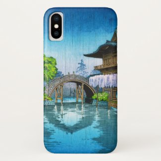 Cool oriental japanese Kameido Shrine lake rain iPhone X Case