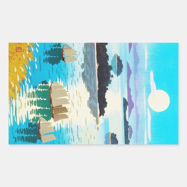 Cool oriental japanese Kawai Kenji Sunset Lake Rectangular Sticker (Front)