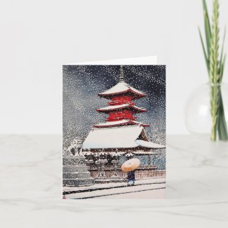 Cool oriental japanese Kawase winter scenery art Card