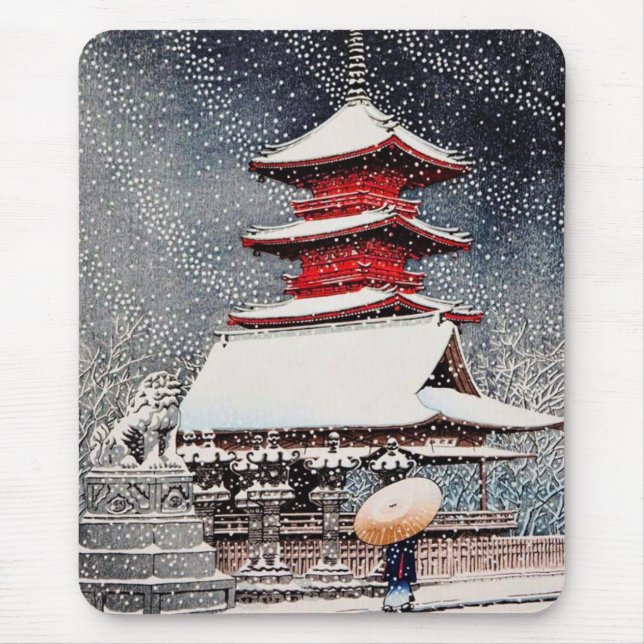Cool oriental japanese Kawase winter scenery art Mouse Pad (Front)
