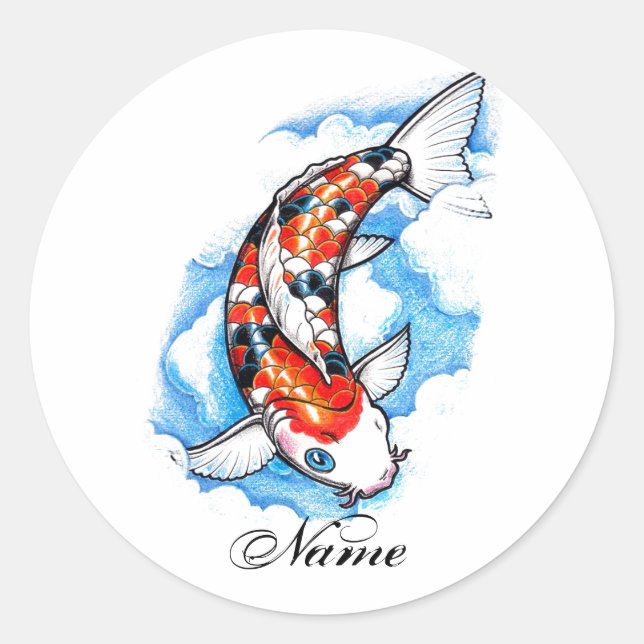 Cool Oriental Japanese Koi Carp Cloud tattoo Classic Round Sticker (Front)