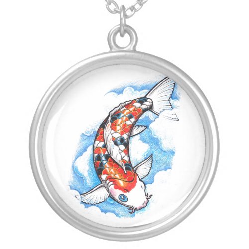 Cool Oriental Japanese Koi Carp Cloud tattoo Silver Plated Necklace