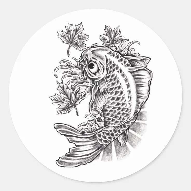 Cool Oriental Japanese Koi Fish Carp tattoo Classic Round Sticker | Zazzle