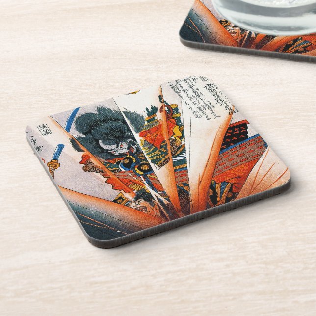 Cool oriental japanese Kunioshi Samurai Warrior Beverage Coaster (Left Side)