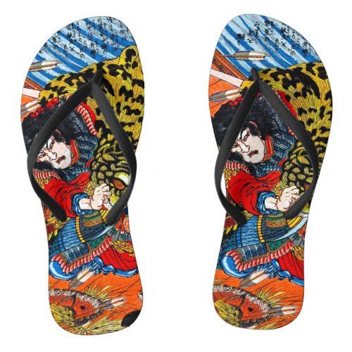 Cool oriental japanese legendary hero Samurai art Flip Flops