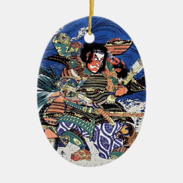 Cool oriental japanese legendary warrior samurai ceramic ornament (Front)
