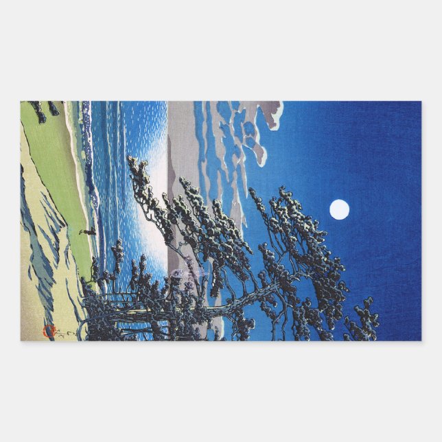 Cool oriental japanese moonlight night scenery rectangular sticker (Front)