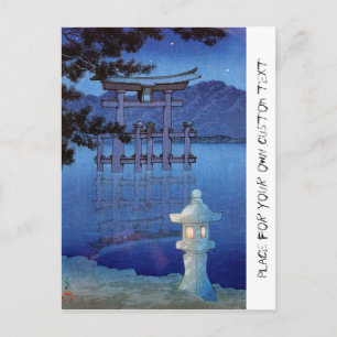 Cool oriental japanese night gate scenery art postcard