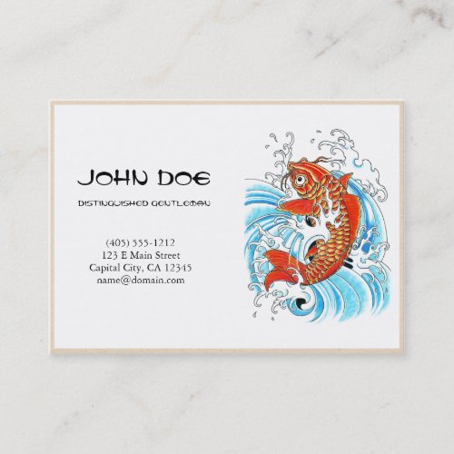 Cool oriental japanese orange ink lucky koi fish business card