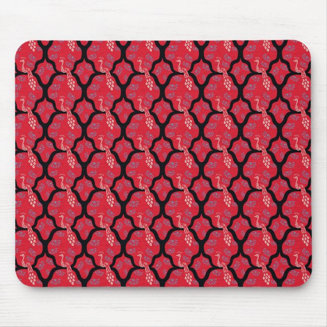 Cool oriental japanese peacock abstract pattern mouse pad (Front)