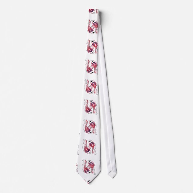 Cool Oriental Japanese pink Koi Carp Yin Yang Tie (Front)