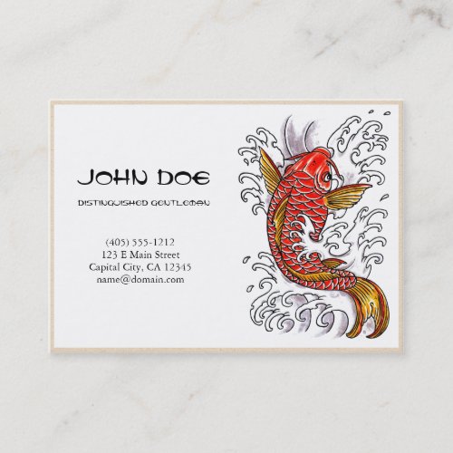 Cool oriental japanese red ink lucky koi fish business card template