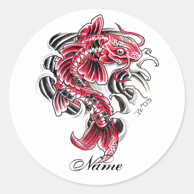 Cool Oriental Japanese Red Koi Carp Fish tattoo Classic Round Sticker |  Zazzle