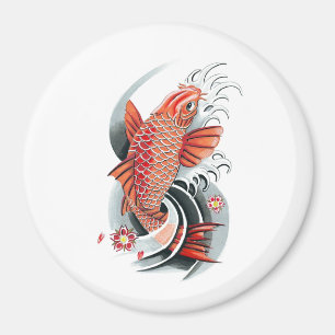 Cool Oriental Japanese Red Koi Carp Fish tattoo Magnet