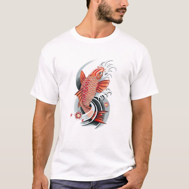 Cool Oriental Japanese Red Koi Carp Fish tattoo T-Shirt (Front)