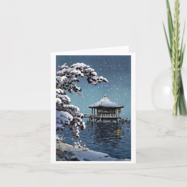 Cool oriental japanese river side winter scene art holiday card (Front)