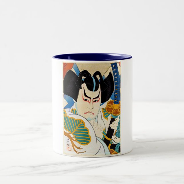 Cool oriental japanese Shunsen Kabuki actor art Two-Tone Coffee Mug (Center)