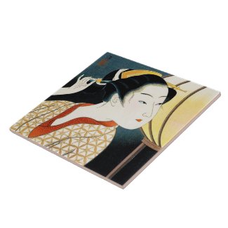 Cool oriental japanese Takane Koko geisha lady art Tile