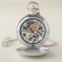Cool oriental japanese tattoo ink skull koi fish pocket watch