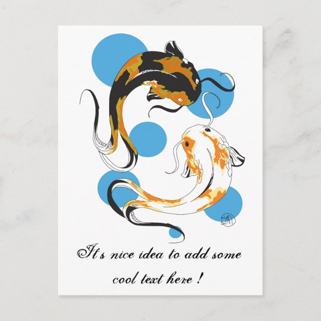 Cool Oriental Japanese Twin Bron White Koi Fish Postcard (Front)