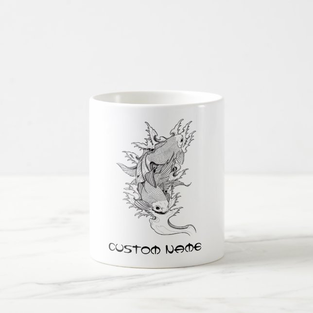 Cool Oriental Japanese Twin Koi Carp Fish tattoo Coffee Mug (Center)