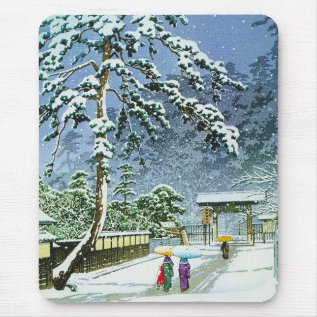 Cool oriental japanese watercolor Honmonji Temple Mouse Pad (Front)