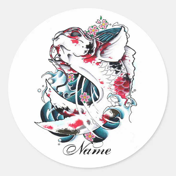 Cool Oriental Japanese White Koi Carp Fish tattoo Classic Round Sticker |  Zazzle