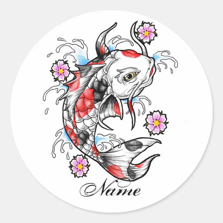 Cool Oriental Japanese White Koi Fish Carp tattoo Classic Round Sticker |  Zazzle