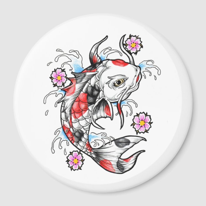 Cool Oriental Japanese White Koi Fish Carp tattoo Magnet