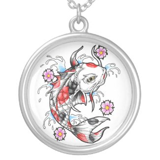 Cool Oriental Japanese White Koi Fish Carp tattoo Silver Plated Necklace