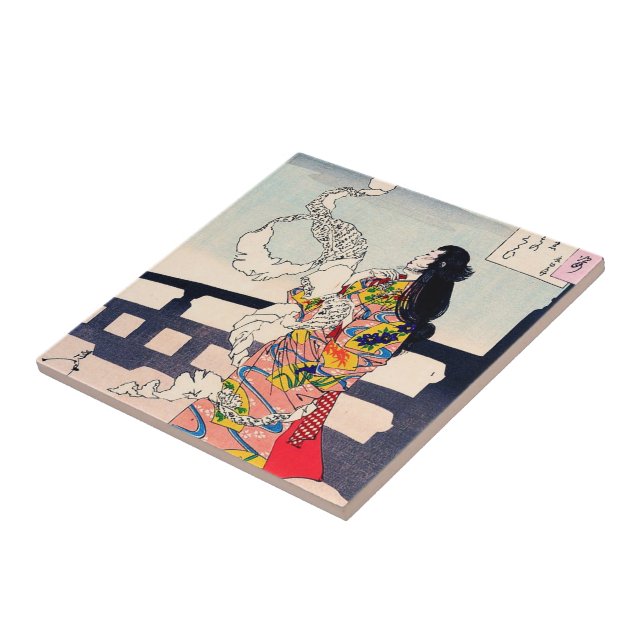 Cool oriental japanese woodprint geisha art tile (Side)