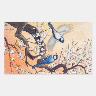 Cool oriental japanese Yoshida birds cherry tree Rectangular Sticker