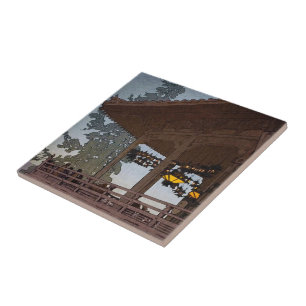 Cool oriental japanese Yoshida night scenery art Tile