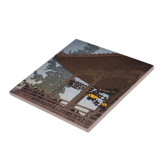 Cool oriental japanese Yoshida night scenery art Tile (Side)