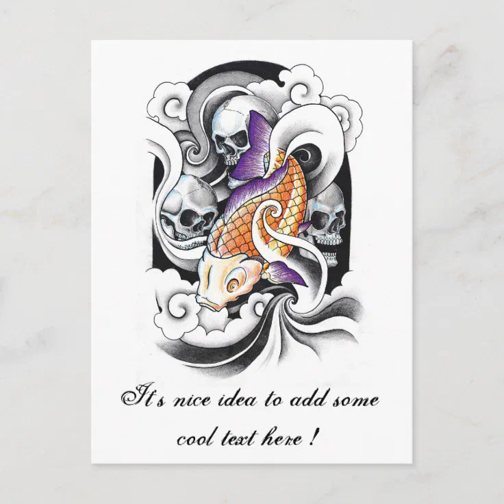 Cool Oriental Koi Carp Skull tattoo Postcard | Zazzle Cool Oriental Koi Carp Skull tattoo Postcard | Zazzle