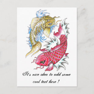 Cool Oriental Koi Fish Red Gold Yin Yang tattoo Postcard