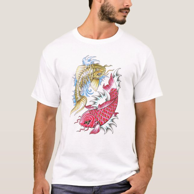 Cool Oriental Koi Fish Red Gold Yin Yang tattoo T-Shirt (Front)