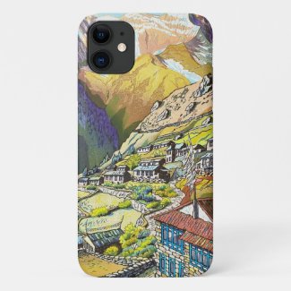 Cool oriental Namche Bazar Nepal mountain pass art Case-Mate iPhone Case