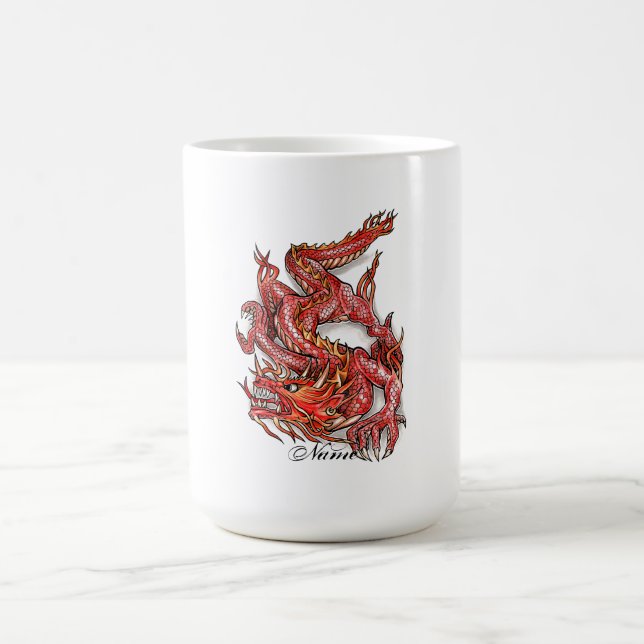 Cool Oriental Red Dragon Tattoo Coffee Mug (Center)