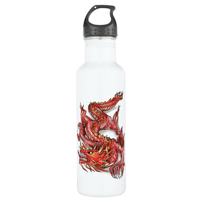 Cool Oriental Red Dragon Tattoo Stainless Steel Water Bottle (Front)