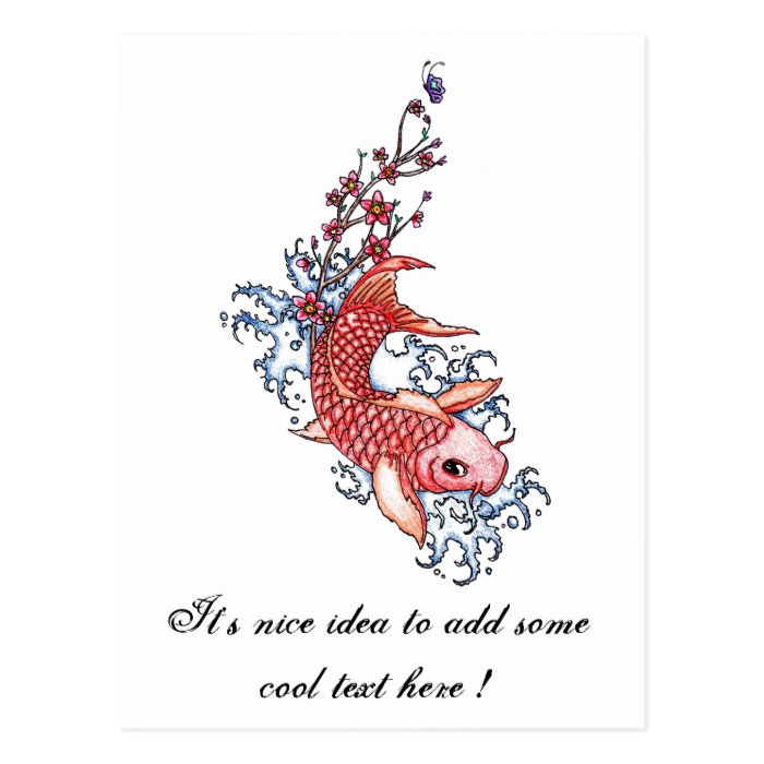 Cool Oriental Red Koi Carp Fish flowers tattoo Postcard